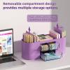 imageMarbrasse Desk Organizer Pen Holder for Desk with 3 Drawers MultiFunctional Pencil Holder Desk Organizers and Accessories with 7 Compartments for Home School ClassroomWhitePurple