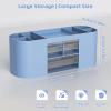 imageMarbrasse Desk Organizer Pen Holder for Desk with 3 Drawers MultiFunctional Pencil Holder Desk Organizers and Accessories with 7 Compartments for Home School ClassroomWhiteBlue