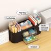 imageMarbrasse Desk Organizer Pen Holder for Desk with 3 Drawers MultiFunctional Pencil Holder Desk Organizers and Accessories with 7 Compartments for Home School ClassroomWhiteBlack