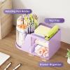 imageMarbrasse Desk Organizer with 2 Drawer 360Rotating Pen Holder for Desk Desk Organizers and Accessories with 6 Slots Pencil Organizer  2 Drawer Art Supply Storage Box Caddy for Office WhitePurple