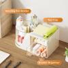 imageMarbrasse Desk Organizer with 2 Drawer 360Rotating Pen Holder for Desk Desk Organizers and Accessories with 6 Slots Pencil Organizer  2 Drawer Art Supply Storage Box Caddy for Office WhiteBeige