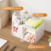 imageMarbrasse Desk Organizer with 2 Drawer 360Rotating Pen Holder for Desk Desk Organizers and Accessories with 6 Slots Pencil Organizer  2 Drawer Art Supply Storage Box Caddy for Office WhiteWhite