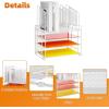 imageMarbrasse Desk Organizer with Drawer 4Tier Mesh Desk File Organizer with 5 Vertical File Holders and 2 Pen Holders Multifunction Desktop Organizer4Tier White
