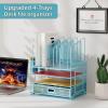 imageMarbrasse Desk Organizer with Drawer 4Tier Mesh Desk File Organizer with 5 Vertical File Holders and 2 Pen Holders Multifunction Desktop OrganizerBlue Vertical File Folder
