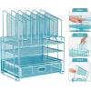 imageMarbrasse Desk Organizer with Drawer 4Tier Mesh Desk File Organizer with 5 Vertical File Holders and 2 Pen Holders Multifunction Desktop OrganizerBlue Vertical File Folder