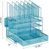 imageMarbrasse Desk Organizer with Drawer 4Tier Mesh Desk File Organizer with 5 Vertical File Holders and 2 Pen Holders Multifunction Desktop OrganizerBlue Vertical File Folder