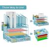 imageMarbrasse Desk Organizer with Drawer 4Tier Mesh Desk File Organizer with 5 Vertical File Holders and 2 Pen Holders Multifunction Desktop OrganizerBlue Vertical File Folder