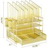 imageMarbrasse Desk Organizer with Drawer 4Tier Mesh Desk File Organizer with 5 Vertical File Holders and 2 Pen Holders Multifunction Desktop OrganizerGold