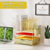 imageMarbrasse Desk Organizer with Drawer 4Tier Mesh Desk File Organizer with 5 Vertical File Holders and 2 Pen Holders Multifunction Desktop OrganizerGold