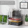 imageMarbrasse Desk Organizer with Drawer 4Tier Mesh Desk File Organizer with 5 Vertical File Holders and 2 Pen Holders Multifunction Desktop OrganizerGray Vertical File Folder