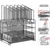 imageMarbrasse Desk Organizer with Drawer 4Tier Mesh Desk File Organizer with 5 Vertical File Holders and 2 Pen Holders Multifunction Desktop OrganizerGray Vertical File Folder