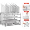 imageMarbrasse Desk Organizer with Drawer 4Tier Mesh Desk File Organizer with 5 Vertical File Holders and 2 Pen Holders Multifunction Desktop OrganizerSilver Vertical File Folder