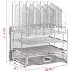 imageMarbrasse Desk Organizer with Drawer 4Tier Mesh Desk File Organizer with 5 Vertical File Holders and 2 Pen Holders Multifunction Desktop OrganizerSilver Vertical File Folder