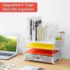 imageMarbrasse Desk Organizer with Drawer 4Tier Mesh Desk File Organizer with 5 Vertical File Holders and 2 Pen Holders Multifunction Desktop OrganizerWhite Vertical File Folder