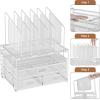 imageMarbrasse Desk Organizer with Drawer 4Tier Mesh Desk File Organizer with 5 Vertical File Holders and 2 Pen Holders Multifunction Desktop OrganizerWhite Mesh Vertical File Folder  02
