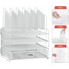 imageMarbrasse Desk Organizer with Drawer 4Tier Mesh Desk File Organizer with 5 Vertical File Holders and 2 Pen Holders Multifunction Desktop OrganizerWhite Vertical File Folder