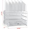 imageMarbrasse Desk Organizer with Drawer 4Tier Mesh Desk File Organizer with 5 Vertical File Holders and 2 Pen Holders Multifunction Desktop OrganizerWhite Vertical File Folder