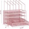 imageMarbrasse Desk Organizer with Drawer 4Tier Mesh Desk File Organizer with 5 Vertical File Holders and 2 Pen Holders Multifunction Desktop Organizerpink Vertical File Folder