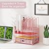 imageMarbrasse Desk Organizer with Drawer 4Tier Mesh Desk File Organizer with 5 Vertical File Holders and 2 Pen Holders Multifunction Desktop Organizerpink Vertical File Folder