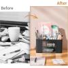 imageMarbrasse Pen Organizer with 2 Drawer MultiFunctional Pencil Holder for Desk Desk Organizers and Accessories with 5 Compartments  Drawer for Office Art Supplies WhiteBlack