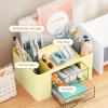 imageMarbrasse Pen Organizer with 2 Drawer MultiFunctional Pencil Holder for Desk Desk Organizers and Accessories with 5 Compartments  Drawer for Office Art Supplies WhiteYellow