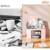 imageMarbrasse Pen Organizer with 2 Drawer MultiFunctional Pencil Holder for Desk Desk Organizers and Accessories with 5 Compartments  Drawer for Office Art Supplies WhitePink