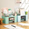 imageMarbrasse Pen Organizer with 2 Drawer MultiFunctional Pencil Holder for Desk Desk Organizers and Accessories with 5 Compartments  Drawer for Office Art Supplies WhiteGreen