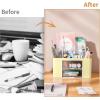 imageMarbrasse Pen Organizer with 2 Drawer MultiFunctional Pencil Holder for Desk Desk Organizers and Accessories with 5 Compartments  Drawer for Office Art Supplies WhiteYellow