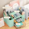 imageMarbrasse Pen Organizer with 2 Drawer MultiFunctional Pencil Holder for Desk Desk Organizers and Accessories with 5 Compartments  Drawer for Office Art Supplies WhiteGreen