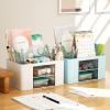 imageMarbrasse Pen Organizer with 2 Drawer MultiFunctional Pencil Holder for Desk Desk Organizers and Accessories with 5 Compartments  Drawer for Office Art Supplies WhiteBlue