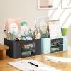 imageMarbrasse Pen Organizer with 2 Drawer MultiFunctional Pencil Holder for Desk Desk Organizers and Accessories with 5 Compartments  Drawer for Office Art Supplies WhiteBlack
