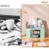 imageMarbrasse Pen Organizer with 2 Drawer MultiFunctional Pencil Holder for Desk Desk Organizers and Accessories with 5 Compartments  Drawer for Office Art Supplies WhiteGreen