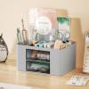 imageMarbrasse Pen Organizer with 2 Drawer MultiFunctional Pencil Holder for Desk Desk Organizers and Accessories with 5 Compartments  Drawer for Office Art Supplies WhiteGrey
