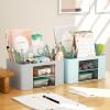 imageMarbrasse Pen Organizer with 2 Drawer MultiFunctional Pencil Holder for Desk Desk Organizers and Accessories with 5 Compartments  Drawer for Office Art Supplies WhiteGrey