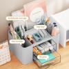 imageMarbrasse Pen Organizer with 2 Drawer MultiFunctional Pencil Holder for Desk Desk Organizers and Accessories with 5 Compartments  Drawer for Office Art Supplies WhiteGrey