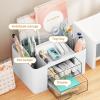 imageMarbrasse Pen Organizer with 2 Drawer MultiFunctional Pencil Holder for Desk Desk Organizers and Accessories with 5 Compartments  Drawer for Office Art Supplies WhiteWhite