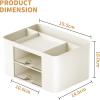 imageMarbrasse Pen Organizer with 2 Drawer MultiFunctional Pencil Holder for Desk Desk Organizers and Accessories with 5 Compartments  Drawer for Office Art Supplies WhiteBeige