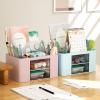 imageMarbrasse Pen Organizer with 2 Drawer MultiFunctional Pencil Holder for Desk Desk Organizers and Accessories with 5 Compartments  Drawer for Office Art Supplies WhitePink