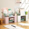 imageMarbrasse Pen Organizer with 2 Drawer MultiFunctional Pencil Holder for Desk Desk Organizers and Accessories with 5 Compartments  Drawer for Office Art Supplies WhiteBeige