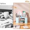 imageMarbrasse Pen Organizer with 2 Drawer MultiFunctional Pencil Holder for Desk Desk Organizers and Accessories with 5 Compartments  Drawer for Office Art Supplies WhiteBlue