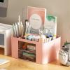 imageMarbrasse Pen Organizer with 2 Drawer MultiFunctional Pencil Holder for Desk Desk Organizers and Accessories with 5 Compartments  Drawer for Office Art Supplies WhitePink