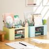 imageMarbrasse Pen Organizer with 2 Drawer MultiFunctional Pencil Holder for Desk Desk Organizers and Accessories with 5 Compartments  Drawer for Office Art Supplies WhiteYellow