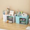 imageMarbrasse Pen Organizer with 4 Drawer MultiFunctional Pencil Holder for Desk Desk Organizers and Accessories with 4 Compartments  Drawer for Office Art Supplies WhitePen Holder 2 Drawer Blue03