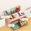 imageMarbrasse Pen Organizer with 4 Drawer MultiFunctional Pencil Holder for Desk Desk Organizers and Accessories with 4 Compartments  Drawer for Office Art Supplies WhitePen Holder 4 DrawerPink