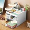 imageMarbrasse Pen Organizer with 4 Drawer MultiFunctional Pencil Holder for Desk Desk Organizers and Accessories with 4 Compartments  Drawer for Office Art Supplies WhiteWhite
