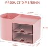 imageMarbrasse Pen Organizer with 4 Drawer MultiFunctional Pencil Holder for Desk Desk Organizers and Accessories with 4 Compartments  Drawer for Office Art Supplies WhitePen Holder 2 Drawer Pink03