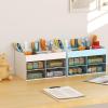 imageMarbrasse Pen Organizer with 4 Drawer MultiFunctional Pencil Holder for Desk Desk Organizers and Accessories with 4 Compartments  Drawer for Office Art Supplies WhitePen Holder 4 DrawerBlue