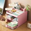 imageMarbrasse Pen Organizer with 4 Drawer MultiFunctional Pencil Holder for Desk Desk Organizers and Accessories with 4 Compartments  Drawer for Office Art Supplies WhitePink