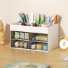 imageMarbrasse Pen Organizer with 4 Drawer MultiFunctional Pencil Holder for Desk Desk Organizers and Accessories with 4 Compartments  Drawer for Office Art Supplies WhitePen Holder 4 DrawerWhite