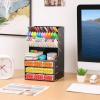 imageMarbrasse Upgraded Wooden Pencil Holder Pen Organizer for Desk Easy Assembly Art Supply Organizer Desktop Stationary Organizer Caddy BlackBlack